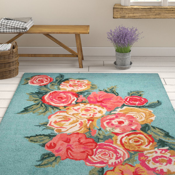 August Grove® Jeanlouis Handmade Looped/Hooked Light Blue/Pink Rug